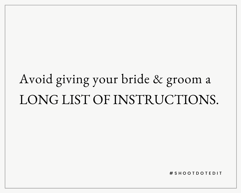 Infographic stating Avoid giving your bride & groom a long list of instructions.