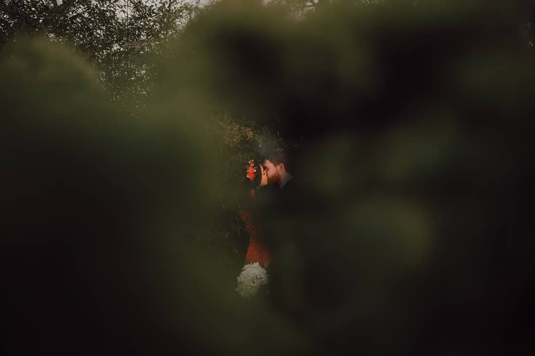 A couple kissing in a park (a photograph by Sierra Solis Photography)
