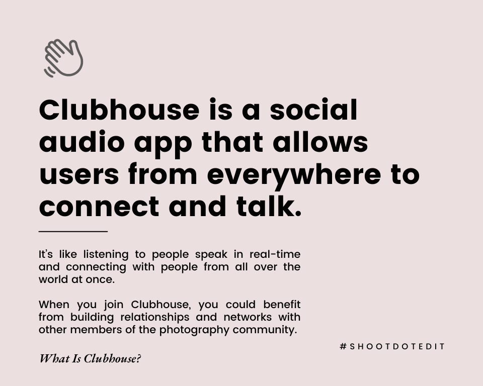 Infographic stating Clubhouse is a social audio app that allows users from everywhere to connect and talk