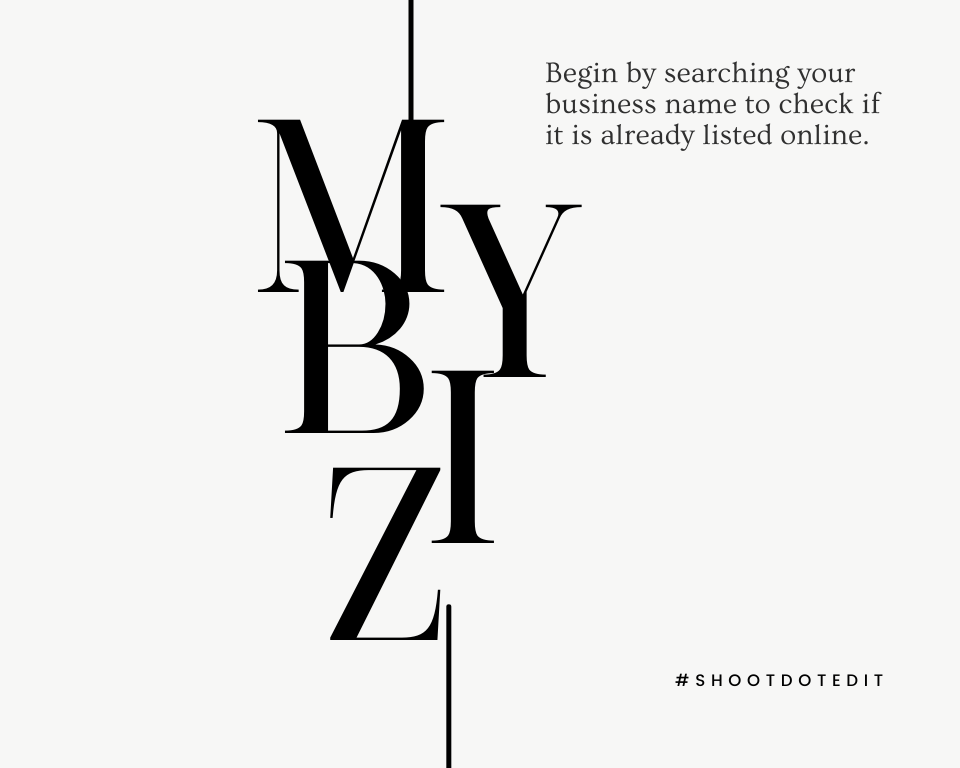 Infographic stating begin by searching your business name to check if it is already listed online