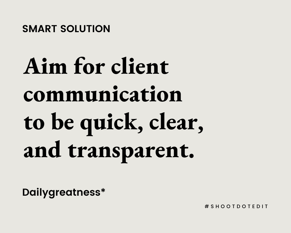 Infographic stating aim for client communication to be quick, clear, and transparent