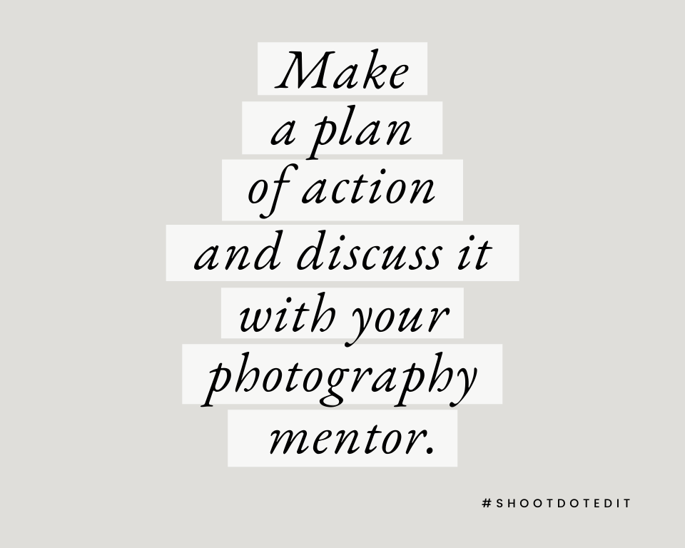 Infographic stating make a plan of action and discuss it with your photography mentor